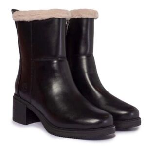 Timberland Dalston Vibe Black Sherpa Lined Leather Ankle Boots Black 8.5